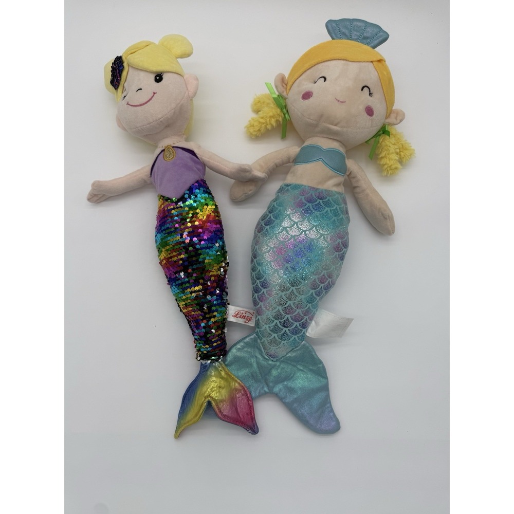 Two Soft Plush Mermaid Dolls  22"    1 Linzy Brand 2 Way Sequins